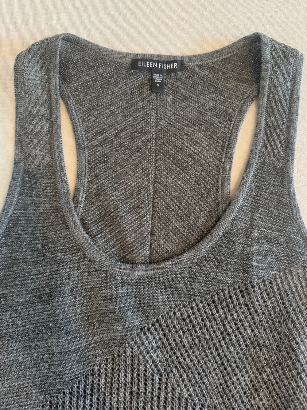 Eileen Fisher Gray/Metallic Knit Scoop Neck Tunic Merino Wool Blend - Picture 7 of 11